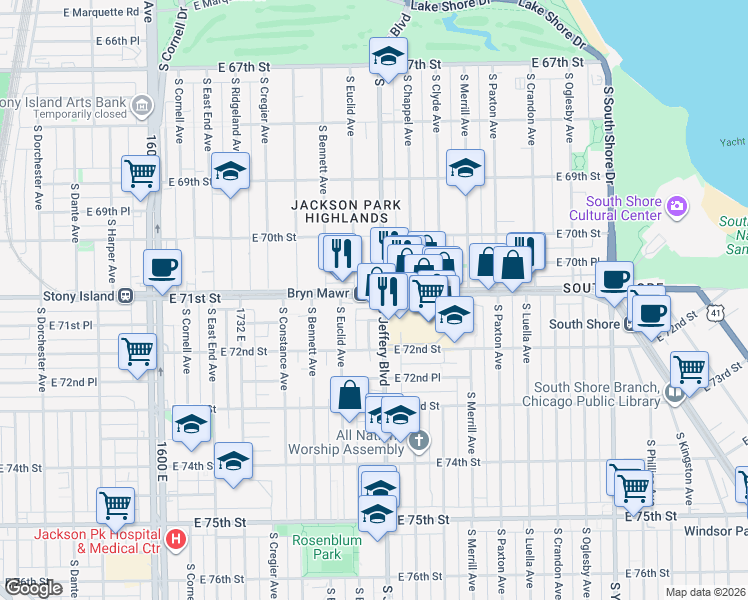 map of restaurants, bars, coffee shops, grocery stores, and more near in Chicago