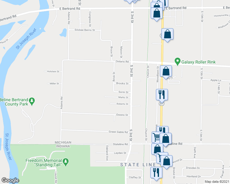 map of restaurants, bars, coffee shops, grocery stores, and more near Sorin Street in Niles