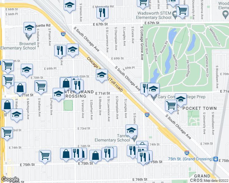 map of restaurants, bars, coffee shops, grocery stores, and more near in Chicago