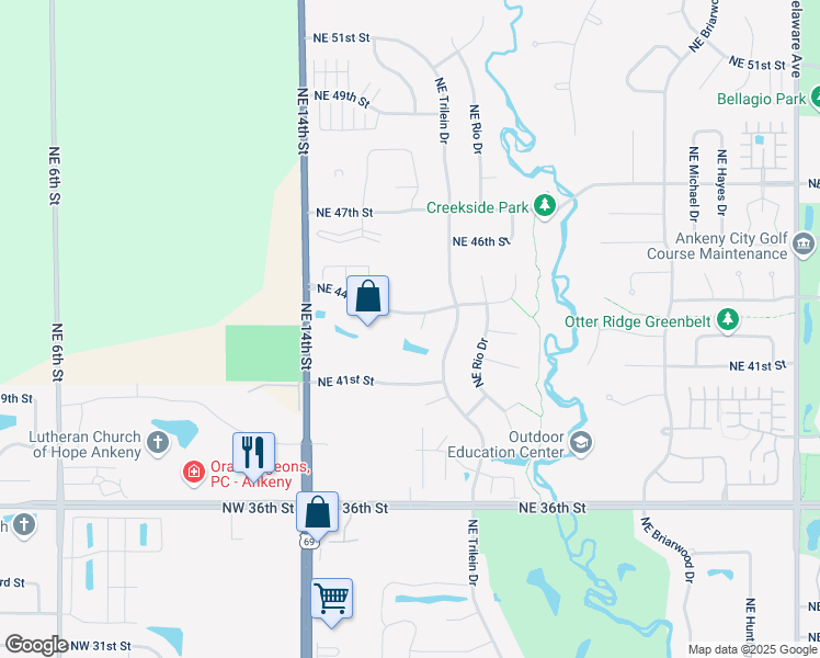 map of restaurants, bars, coffee shops, grocery stores, and more near 4311 Northeast Innsbruck Court in Ankeny