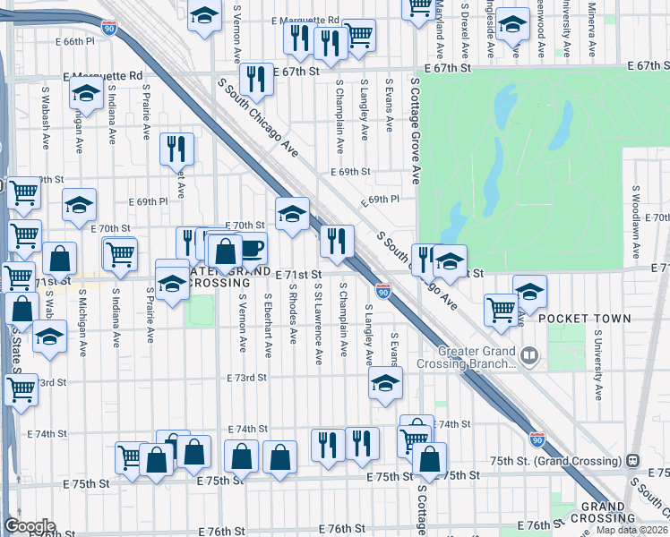 map of restaurants, bars, coffee shops, grocery stores, and more near in Chicago