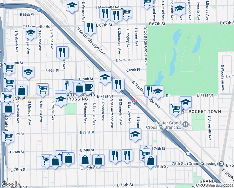 map of restaurants, bars, coffee shops, grocery stores, and more near in Chicago
