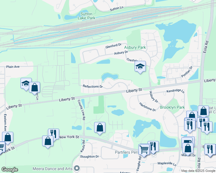 map of restaurants, bars, coffee shops, grocery stores, and more near 2368 Reflections Drive in Aurora