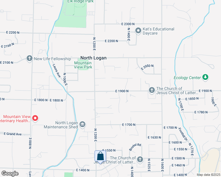 map of restaurants, bars, coffee shops, grocery stores, and more near 1275 East 1900 North in North Logan