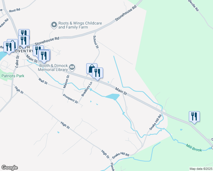 map of restaurants, bars, coffee shops, grocery stores, and more near 955 Main Street in Coventry