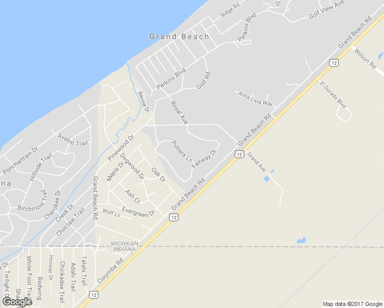 map of restaurants, bars, coffee shops, grocery stores, and more near 45315 Putters Lane in Grand Beach