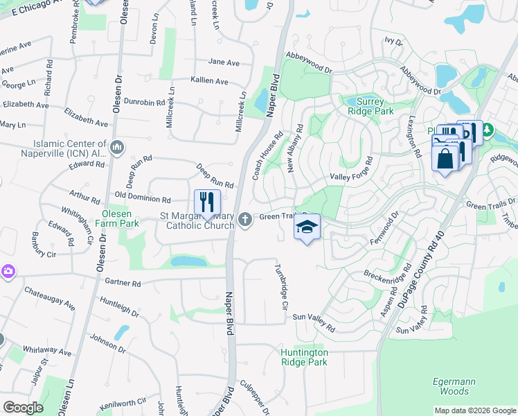 map of restaurants, bars, coffee shops, grocery stores, and more near 3087 Stonebrook Road in Lisle