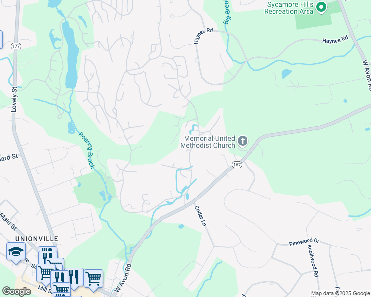 map of restaurants, bars, coffee shops, grocery stores, and more near 13 Heritage Drive in Avon