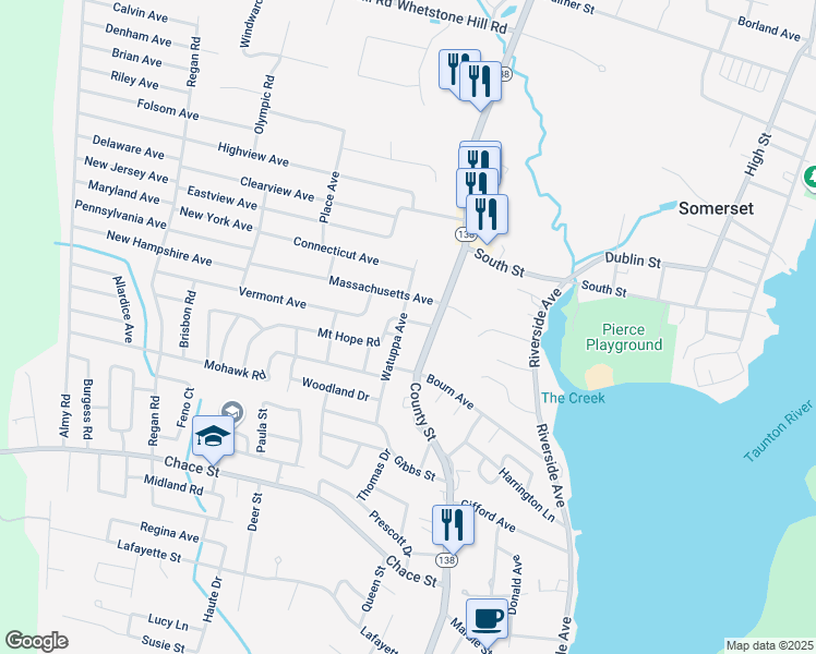 map of restaurants, bars, coffee shops, grocery stores, and more near 31 Mount Hope Road in Somerset