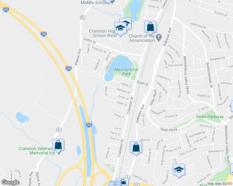 map of restaurants, bars, coffee shops, grocery stores, and more near 45 Overhill Road in Cranston