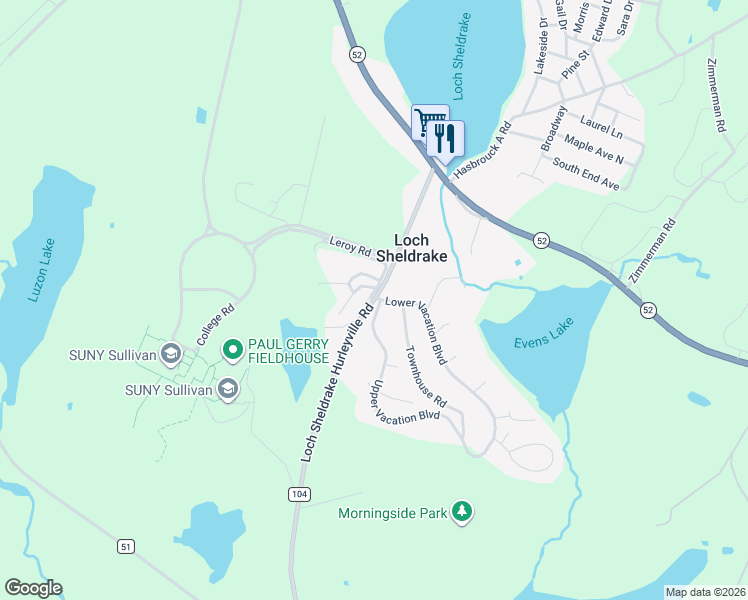 map of restaurants, bars, coffee shops, grocery stores, and more near 1007 Loch Sheldrake Road in Loch Sheldrake