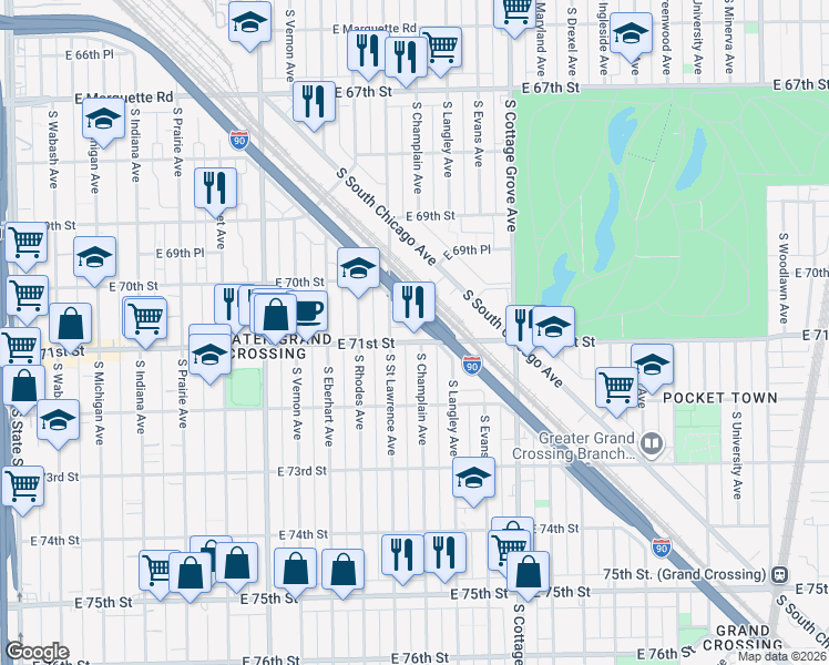 map of restaurants, bars, coffee shops, grocery stores, and more near in Chicago