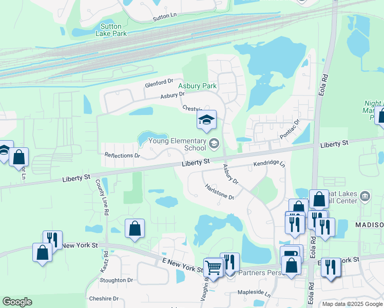 map of restaurants, bars, coffee shops, grocery stores, and more near 2531 Looking Glass Court in Aurora