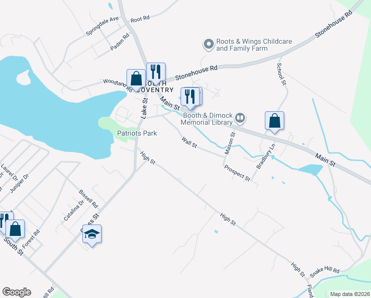 map of restaurants, bars, coffee shops, grocery stores, and more near 82 Wall Street in Coventry