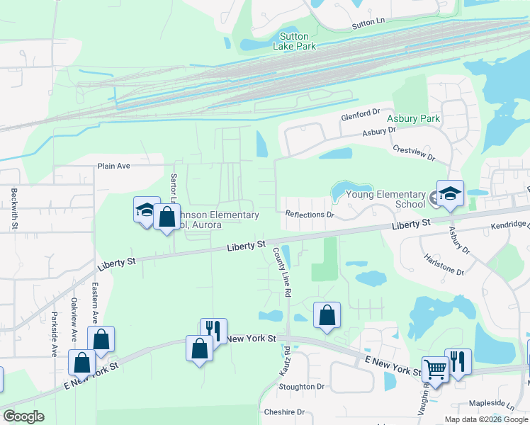 map of restaurants, bars, coffee shops, grocery stores, and more near 724 County Line Road in Aurora
