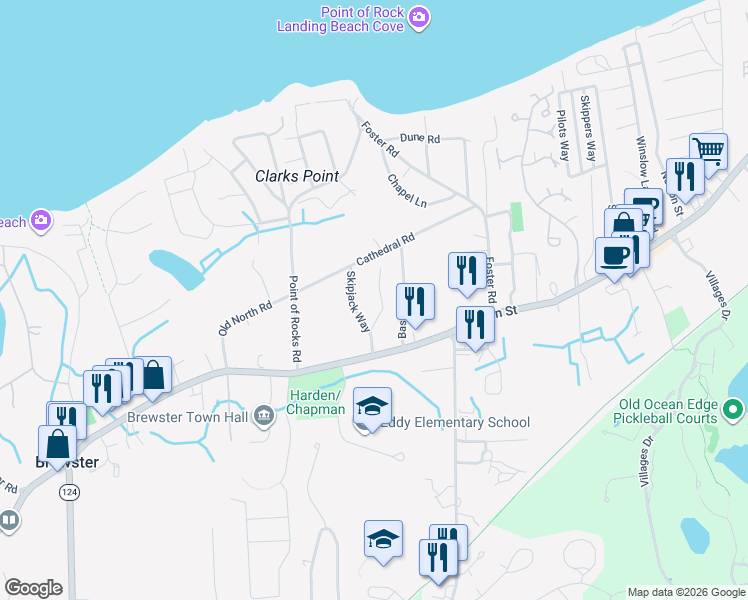 map of restaurants, bars, coffee shops, grocery stores, and more near 67 Mates Way in Brewster