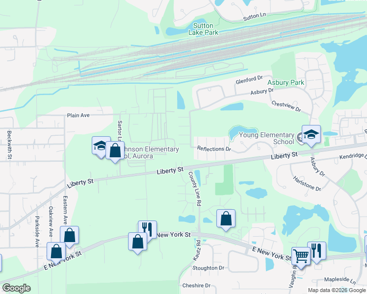 map of restaurants, bars, coffee shops, grocery stores, and more near 724 County Line Road in Aurora