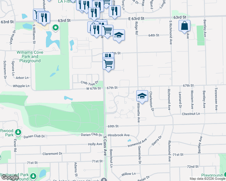 map of restaurants, bars, coffee shops, grocery stores, and more near 1144 Bristlecone Court in Darien