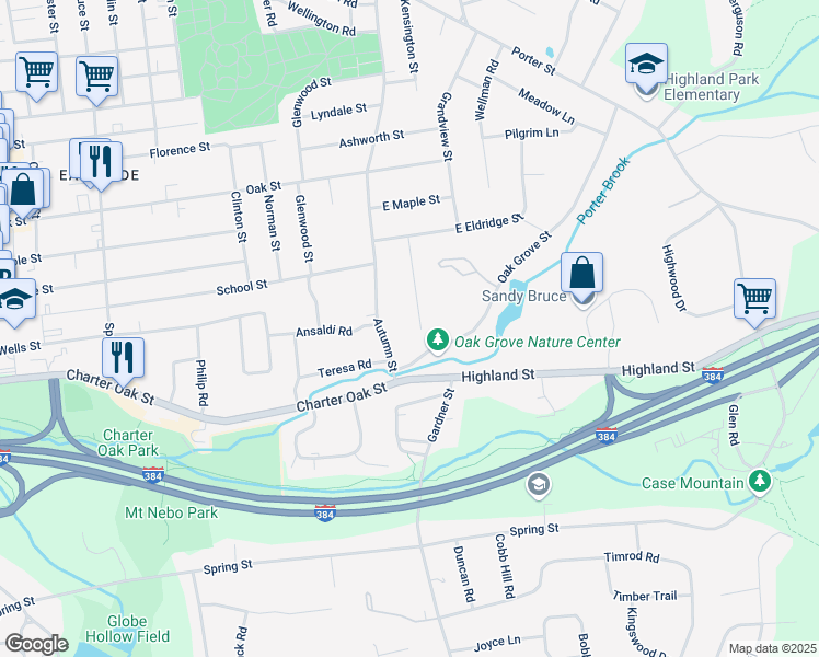 map of restaurants, bars, coffee shops, grocery stores, and more near 76 Patriot Lane in Manchester