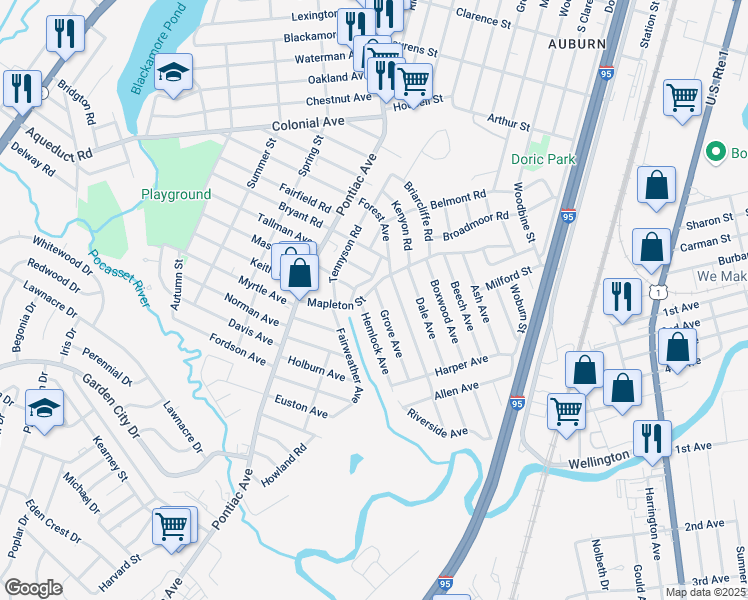map of restaurants, bars, coffee shops, grocery stores, and more near 8 Hemlock Avenue in Cranston