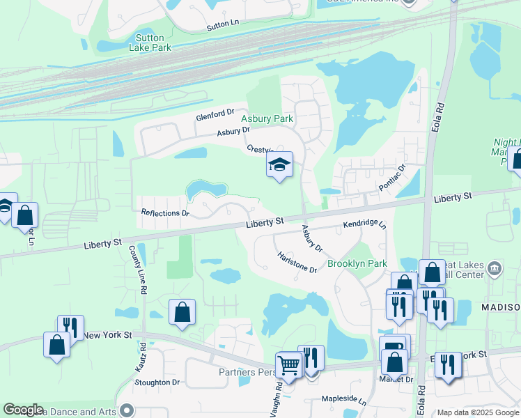 map of restaurants, bars, coffee shops, grocery stores, and more near 2531 Looking Glass Court in Aurora
