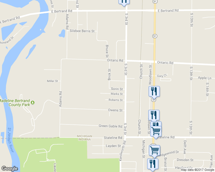 map of restaurants, bars, coffee shops, grocery stores, and more near 3016 Brick Road in Niles