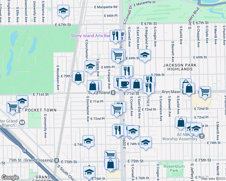 map of restaurants, bars, coffee shops, grocery stores, and more near in Chicago