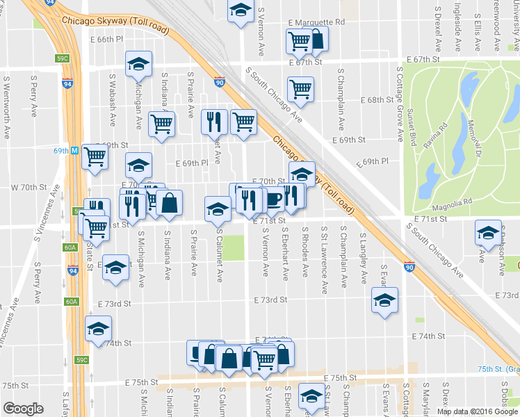 map of restaurants, bars, coffee shops, grocery stores, and more near in Chicago