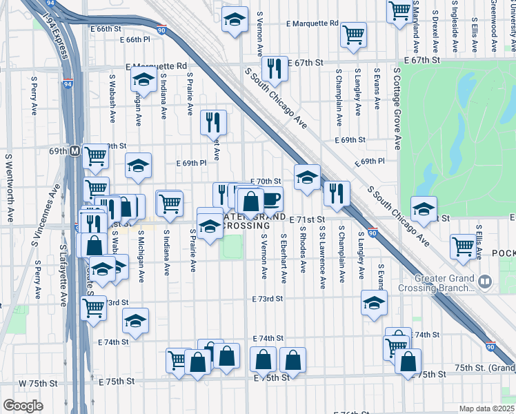 map of restaurants, bars, coffee shops, grocery stores, and more near in Chicago