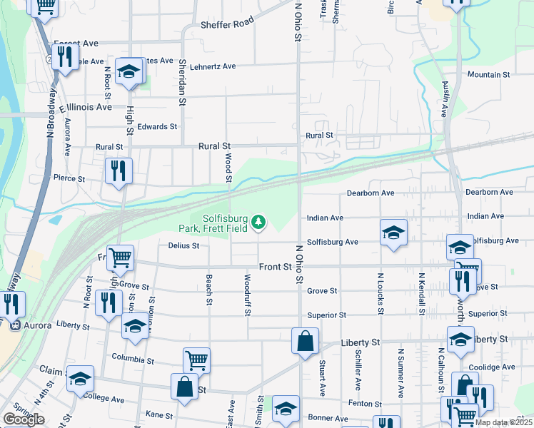map of restaurants, bars, coffee shops, grocery stores, and more near 598 Colfax Avenue in Aurora