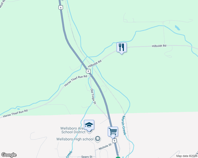 map of restaurants, bars, coffee shops, grocery stores, and more near 456 Tioga Street in Wellsboro