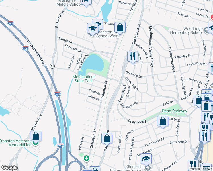 map of restaurants, bars, coffee shops, grocery stores, and more near 11 King Circle in Cranston