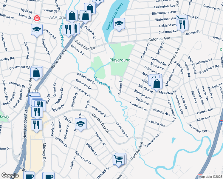 map of restaurants, bars, coffee shops, grocery stores, and more near 133 Fordson Avenue in Cranston