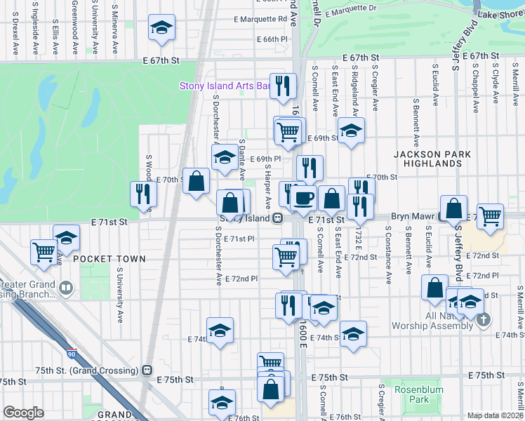 map of restaurants, bars, coffee shops, grocery stores, and more near in Chicago
