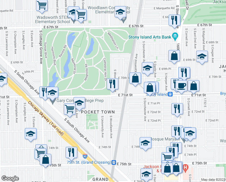 map of restaurants, bars, coffee shops, grocery stores, and more near in Chicago