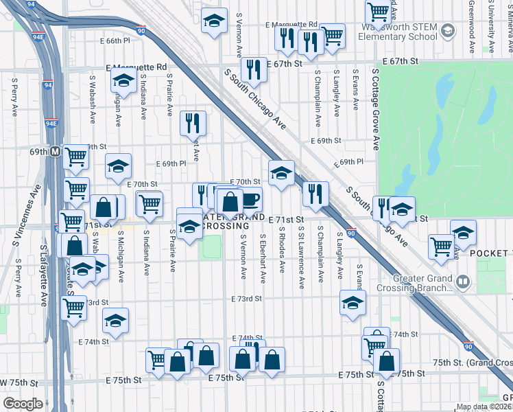 map of restaurants, bars, coffee shops, grocery stores, and more near in Chicago