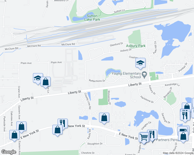 map of restaurants, bars, coffee shops, grocery stores, and more near 2332 Reflections Drive in Aurora