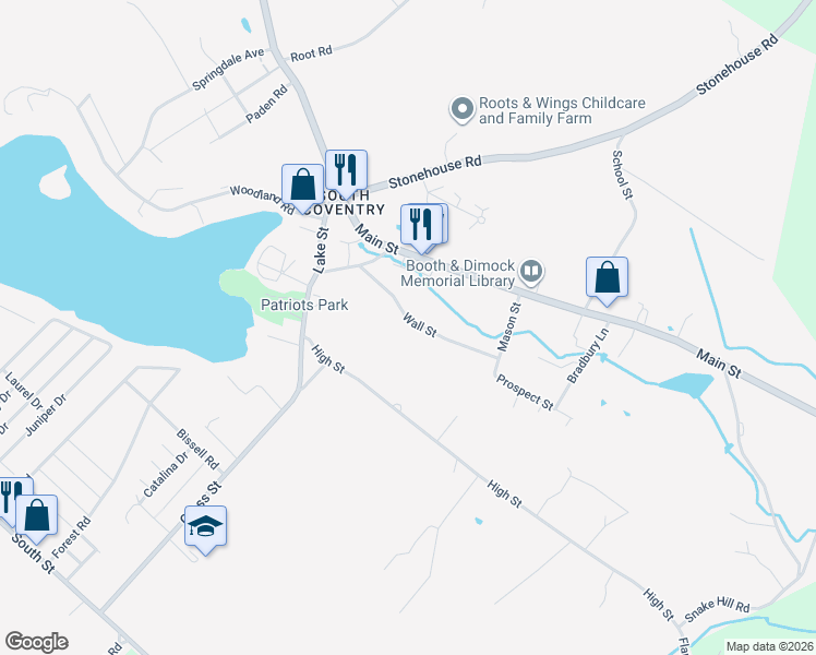 map of restaurants, bars, coffee shops, grocery stores, and more near 82 Wall Street in Coventry