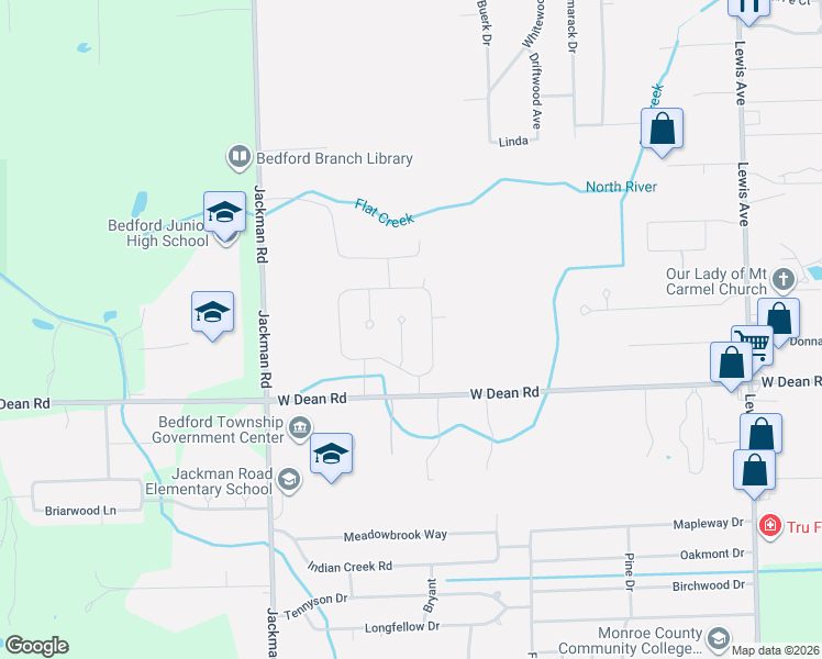 map of restaurants, bars, coffee shops, grocery stores, and more near 8264 River Oaks Court in Temperance