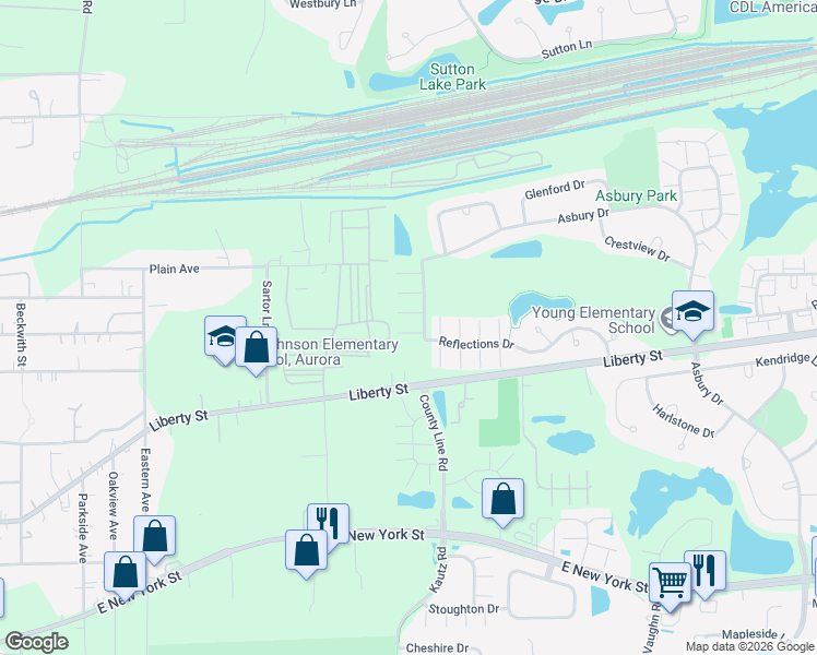 map of restaurants, bars, coffee shops, grocery stores, and more near 742 County Line Road in Aurora