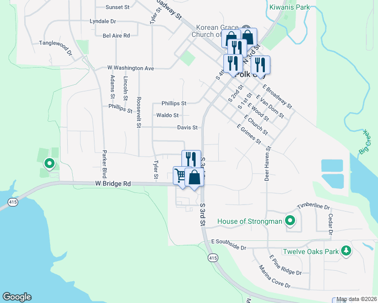 map of restaurants, bars, coffee shops, grocery stores, and more near 832 Edgewater Drive in Polk City
