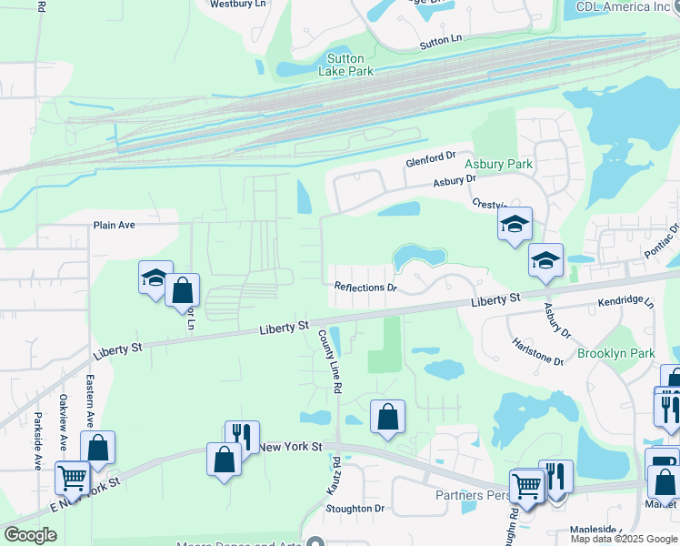 map of restaurants, bars, coffee shops, grocery stores, and more near 2261 Reflections Drive in Aurora
