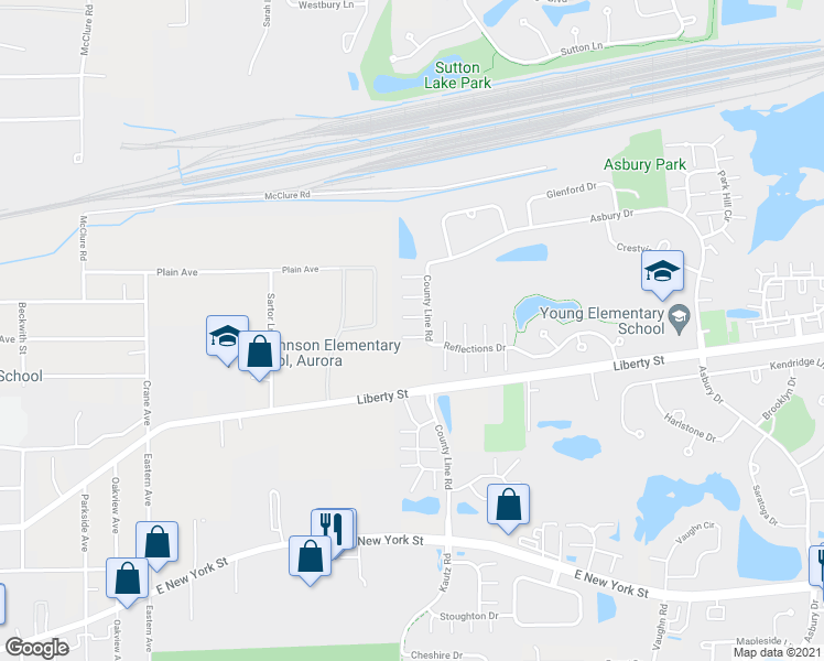 map of restaurants, bars, coffee shops, grocery stores, and more near 724 County Line Road in Aurora