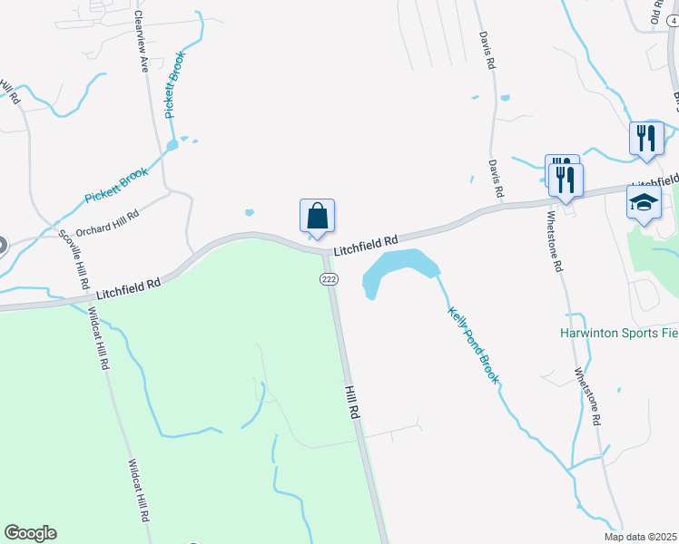 map of restaurants, bars, coffee shops, grocery stores, and more near 20 Hill Road in Harwinton