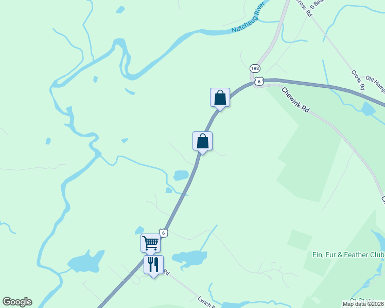 map of restaurants, bars, coffee shops, grocery stores, and more near 66 Willimantic Road in Chaplin