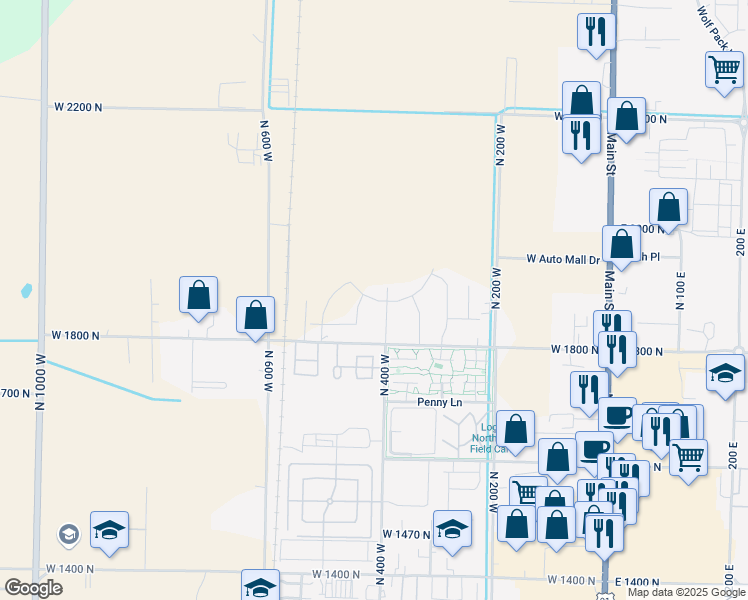 map of restaurants, bars, coffee shops, grocery stores, and more near Lavender Loop in Logan
