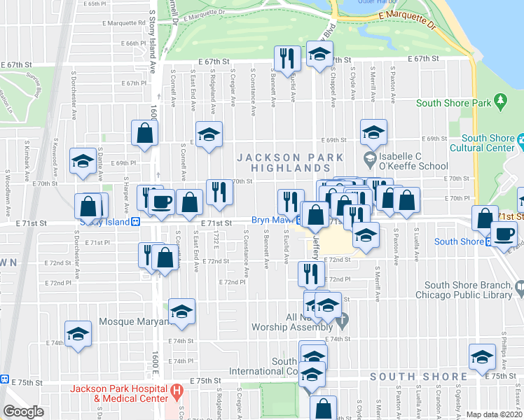 map of restaurants, bars, coffee shops, grocery stores, and more near in Chicago