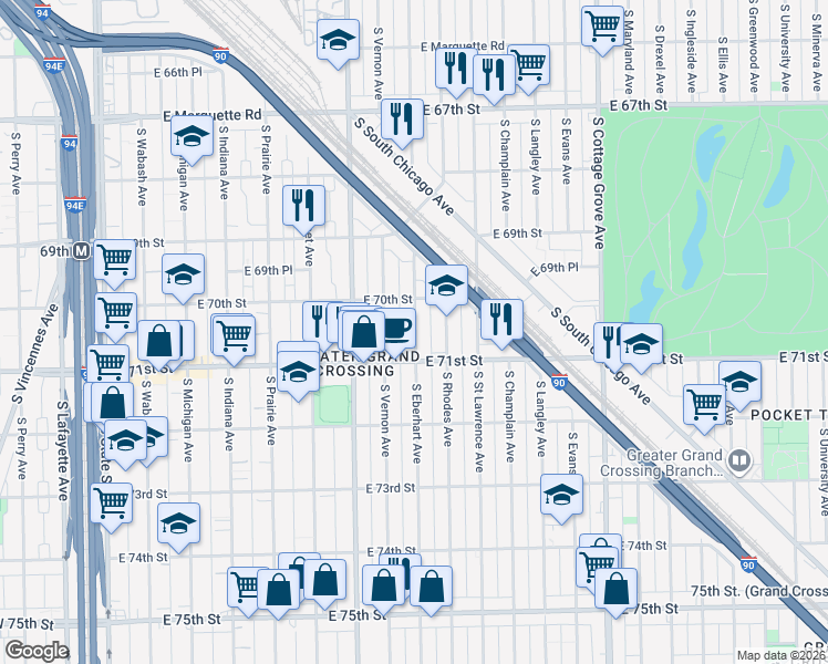 map of restaurants, bars, coffee shops, grocery stores, and more near in Chicago