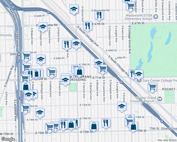map of restaurants, bars, coffee shops, grocery stores, and more near in Chicago