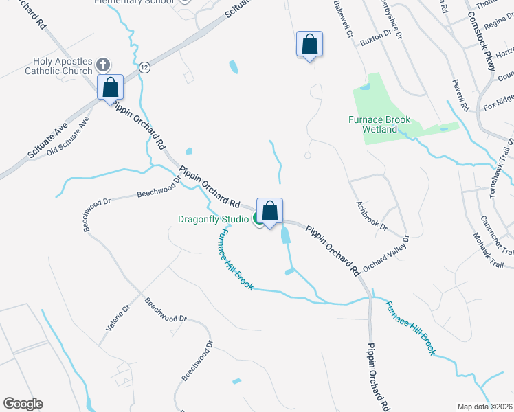 map of restaurants, bars, coffee shops, grocery stores, and more near 1199 Pippin Orchard Road in Cranston